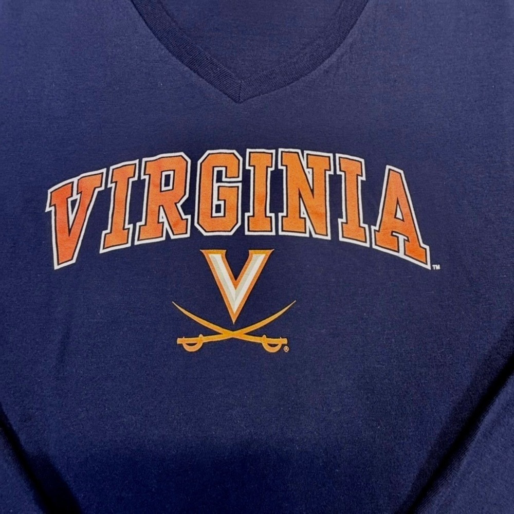 Fanatics Virginia Cavaliers UVA Women Navy Blue V-Neck Long Sleeve Tee NWOT L